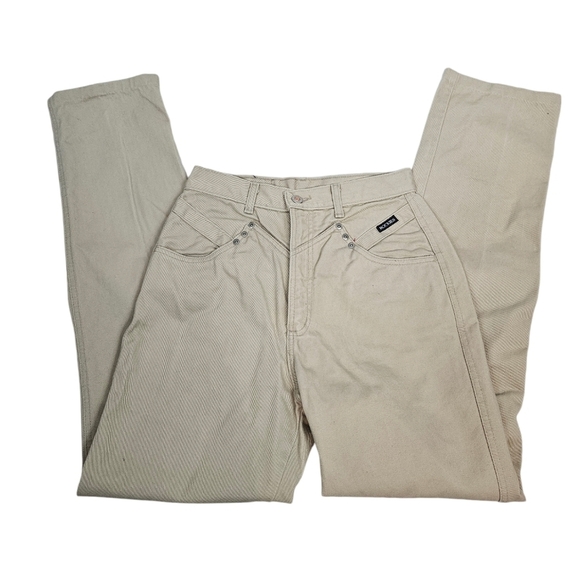 Vintage‎ 80s Rockies Jeanswear Khaki Ultra High Waisted Tapered Jeans Size 9 W36 - Picture 1 of 14